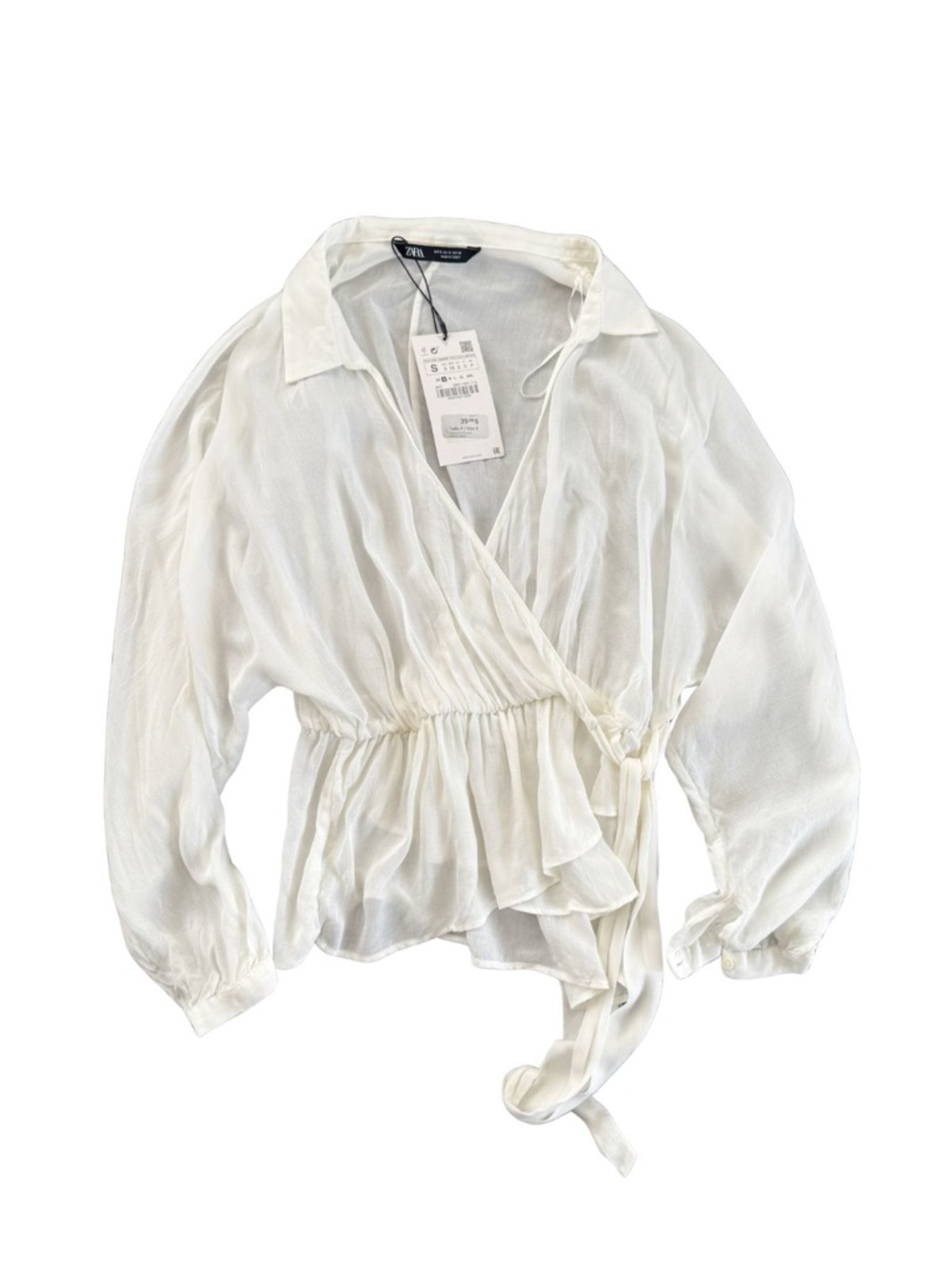 Zara White Wrap Blouse with Tie Waist NWT